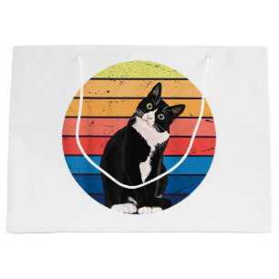 Tuxedo-Katze Geschenk Retro-Farben für Tierliebhab Große Geschenktüte