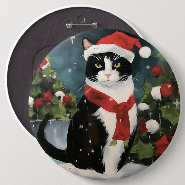Tuxedo Katze im Schnee Weihnachten Button (Vorne & Hinten)