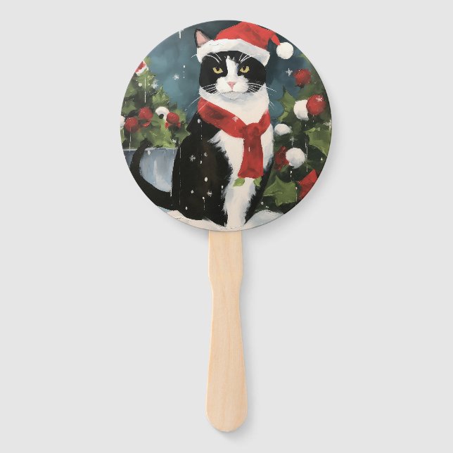 Tuxedo Katze im Schnee Weihnachten Fächer (Vorderseite)