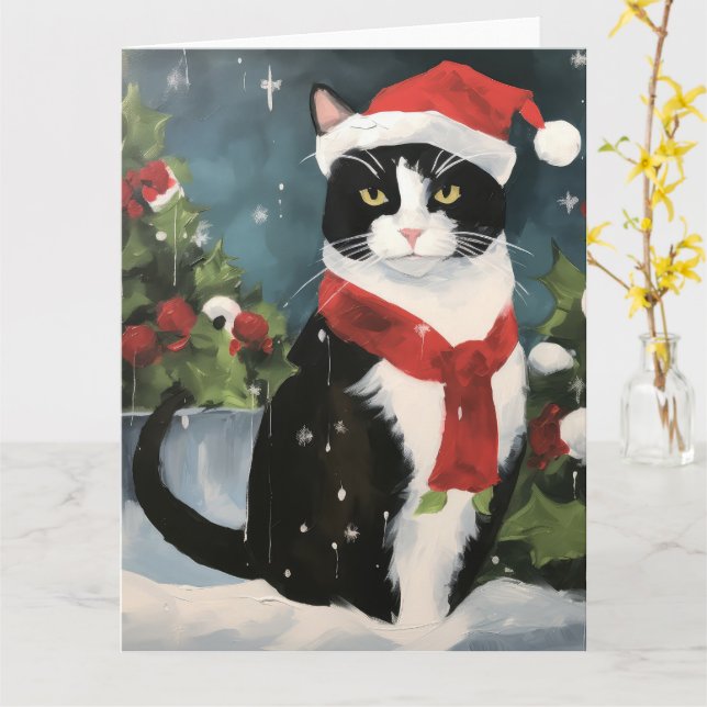 Tuxedo Katze im Schnee Weihnachten Karte (Gelbe Blume)