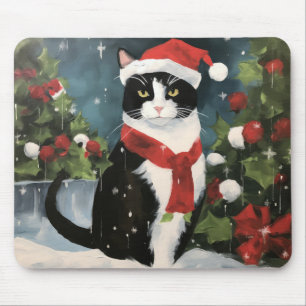 Tuxedo Katze im Schnee Weihnachten Mousepad