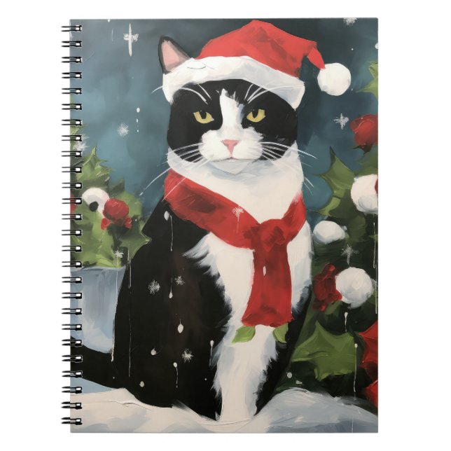 Tuxedo Katze im Schnee Weihnachten Notizblock (Vorderseite)