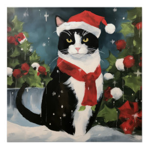 Tuxedo Katze im Schnee Weihnachten Poster