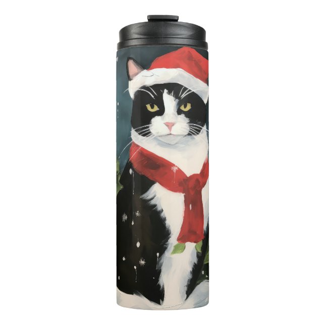 Tuxedo Katze im Schnee Weihnachten Thermosbecher (Vorderseite)