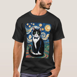 Tuxedo-Katze im Sternenhimmel-Kunststil für Katzen T-Shirt