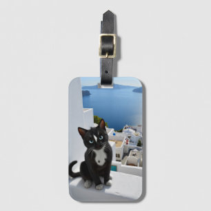 Tuxedo Katze in blau-weißem Bliss Gepäckanhänger
