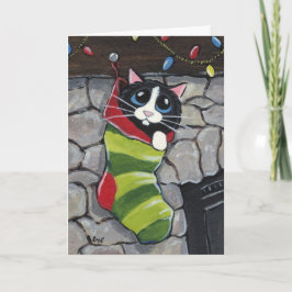 Tuxedo Katze in einem Strumpf zu Weihnachten Kunst