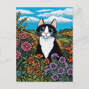 Tuxedo-Katze in einer Blume Postkarte