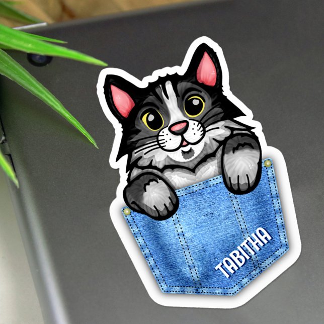 Tuxedo Katze in Imitate Denim Pocket mit Individue Aufkleber (Von Creator hochgeladen)