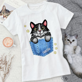 Tuxedo Katze in Imitate Denim Pocket mit Individue T-Shirt