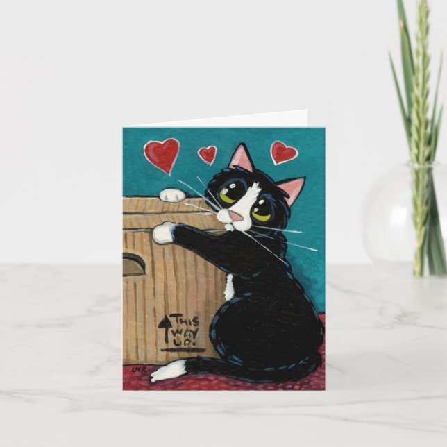 Tuxedo-Katze in Liebe mit Box-Merkkarte Karte (Vorderseite)