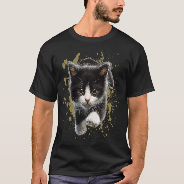 Tuxedo Katze Kitten Schwarz-Weiß-Tier T-Shirt (Vorderseite)