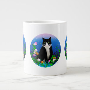 Tuxedo Katze mit Blume Tasse