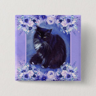 Tuxedo-Katze mit Blumen Kunst von Renee Button