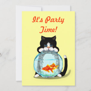 Tuxedo Katze mit Fischeinladung Einladung