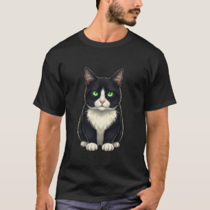 Tuxedo-Katze mit grünen Augen Süße Katzenillustrat T-Shirt