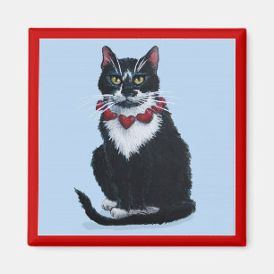 Tuxedo Katze mit Herz Magnet