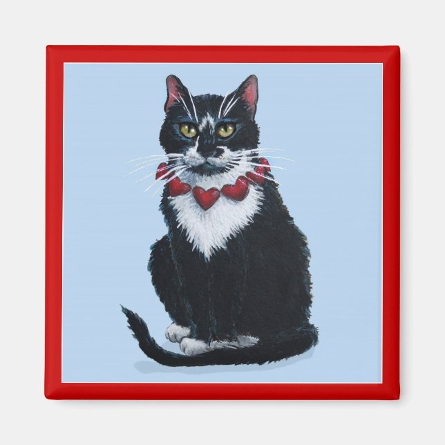 Tuxedo Katze mit Herz Magnet (Vorne)