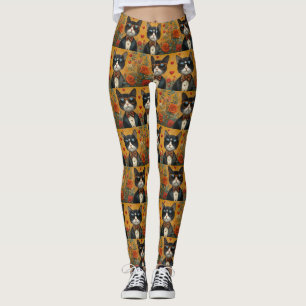 Tuxedo Katze mit Herz-Rose Valentinstag Leggings