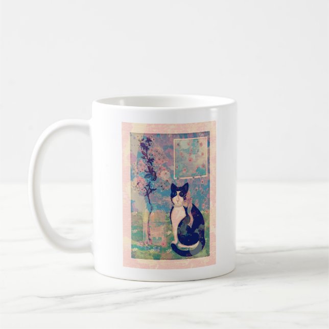 Tuxedo Katze mit Kirschblüten Kaffeetasse (Links)