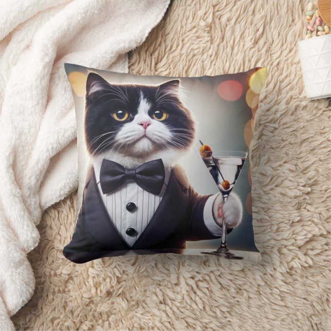Tuxedo Katze mit Martini-Cocktail Kissen (Decke)