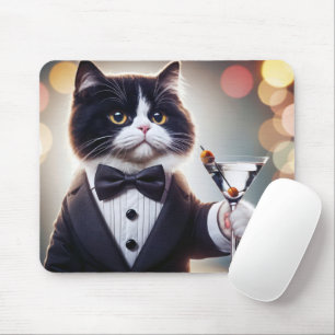 Tuxedo Katze mit Martini-Cocktail Mousepad