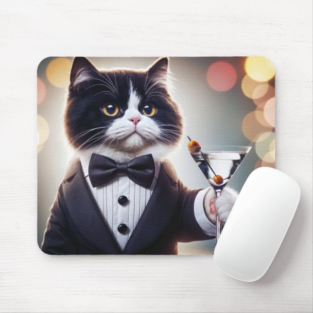 Tuxedo Katze mit Martini-Cocktail Mousepad (Mit Mouse)