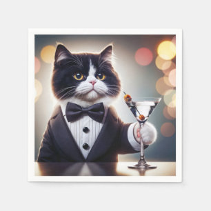 Tuxedo Katze mit Martini-Cocktail Serviette