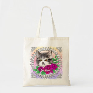 Tuxedo-Katze mit rosa Rosen Tragetasche