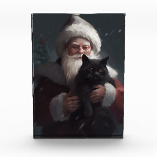 Tuxedo-Katze mit Santa Claus Festive Weihnachten Fotoblock
