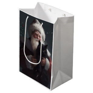 Tuxedo-Katze mit Santa Claus Festive Weihnachten Mittlere Geschenktüte