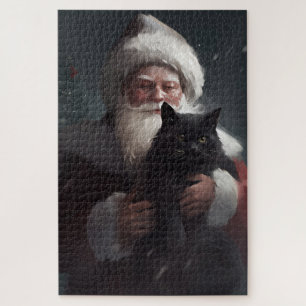 Tuxedo-Katze mit Santa Claus Festive Weihnachten Puzzle