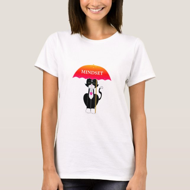 Tuxedo Katze mit Schirm T-Shirt (Vorderseite)