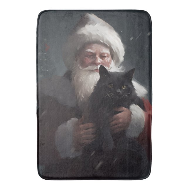 Tuxedo Katze mit Weihnachtsmann Weihnachten Badematte (Vorderseite Vertikal)