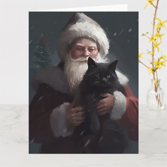 Tuxedo Katze mit Weihnachtsmann Weihnachten Karte (Gelbe Blume)