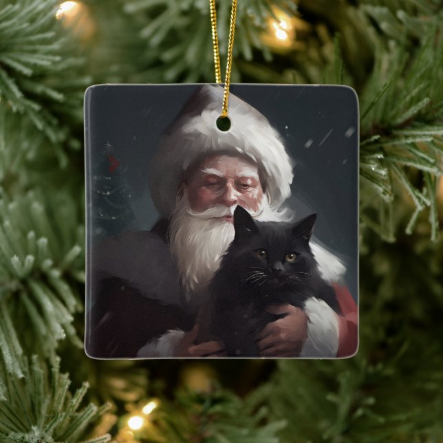 Tuxedo Katze mit Weihnachtsmann Weihnachten Keramikornament (Baum)