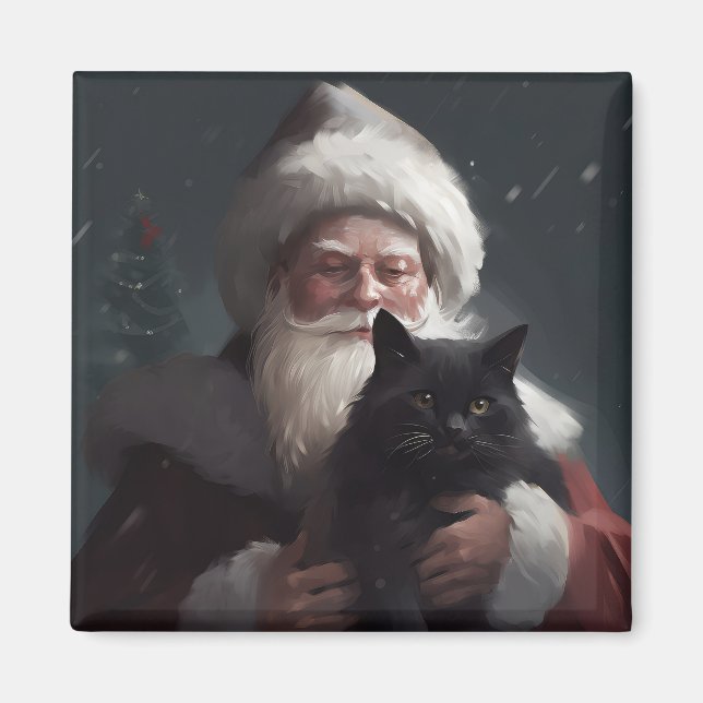 Tuxedo Katze mit Weihnachtsmann Weihnachten Magnet (Vorne)