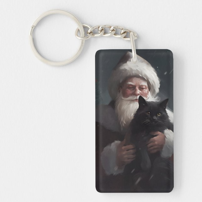 Tuxedo Katze mit Weihnachtsmann Weihnachten Schlüsselanhänger (Vorderseite)