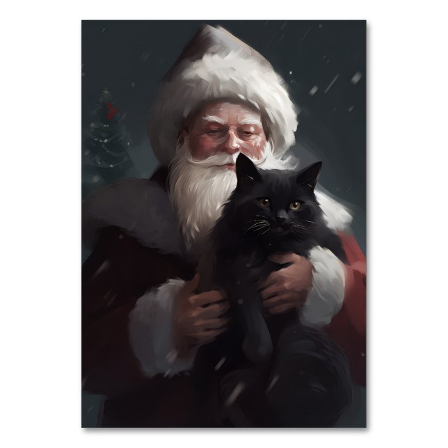 Tuxedo Katze mit Weihnachtsmann Weihnachten Tischnummer (Vorderseite)