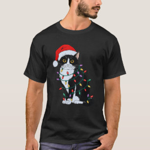 Tuxedo-Katze mit Weihnachtsmannmütze Weihnachtsbau T-Shirt