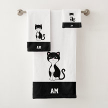 Tuxedo Katze & Monogramm auf Schwarz und Weiß