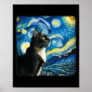 Tuxedo-Katze Nacht Himmel Kunst - Sternenkunst-Sti Poster