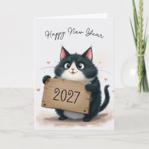 Tuxedo-Katze Neujahr 2027 Feiertagskarte