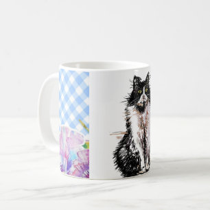 Tuxedo Katze Niedlich Zeichnend Schwarz-weiße Katz Kaffeetasse