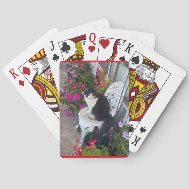 Tuxedo Katze Niedliche Hübsche Blume Katzen Geburt Spielkarten (Rückseite)