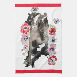 Tuxedo Katze Niedliche Hübsche Blume Katzen Wasser Geschirrtuch