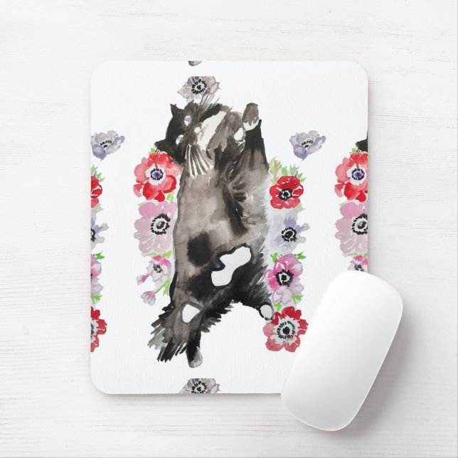 Tuxedo Katze Niedliche Hübsche Blume Katzen Wasser Mousepad (Mit Mouse)