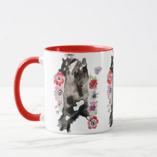 Tuxedo Katze Niedliche Hübsche Blume Katzen Wasser Tasse