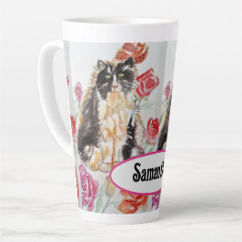 Tuxedo Katze Niedliche Rose Blume Katzen Aquarell Milchtasse