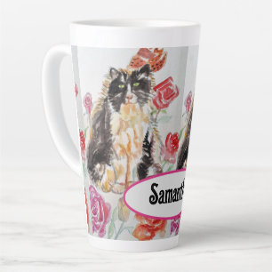 Tuxedo Katze Niedliche Rose Blume Katzen Aquarell  Milchtasse